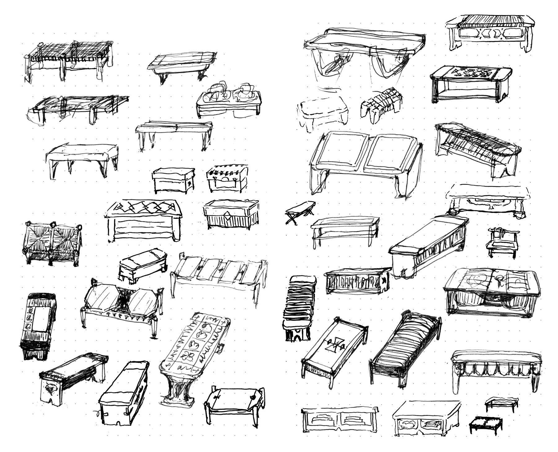 Sketches of bench designs.