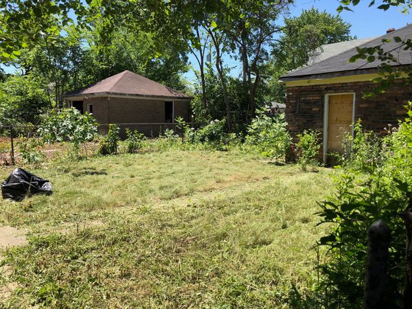 An overgrown front lawn.