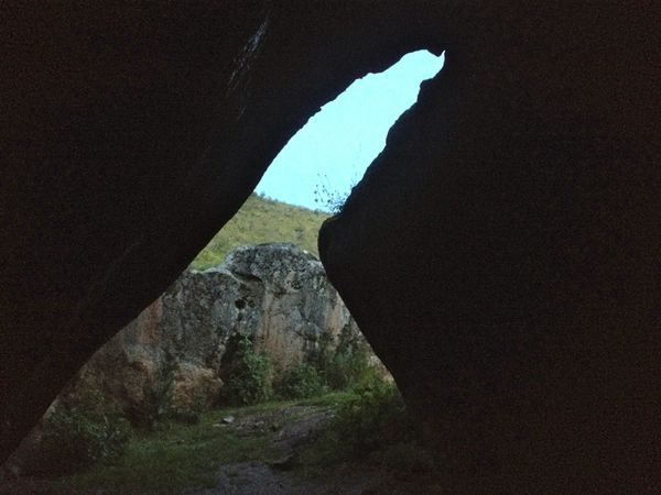 Black and white from inside of cave.