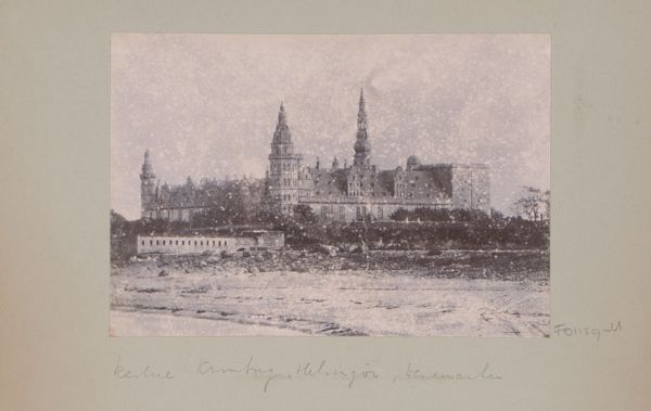 Black and white photo of Kronborg Castle in Denmark, snow-like discolorat