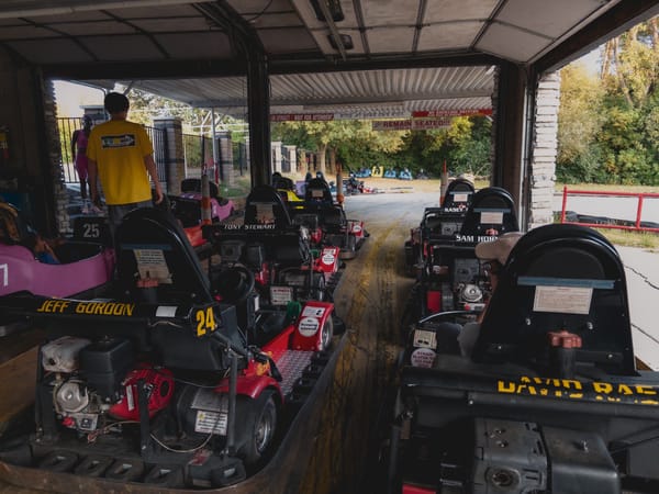 Go karts in starting blocks